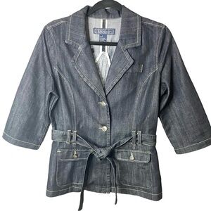BACCINI Denim Jacket Vintage Y2K Short Sleeves Dark Wash Pockets SZ M EUC